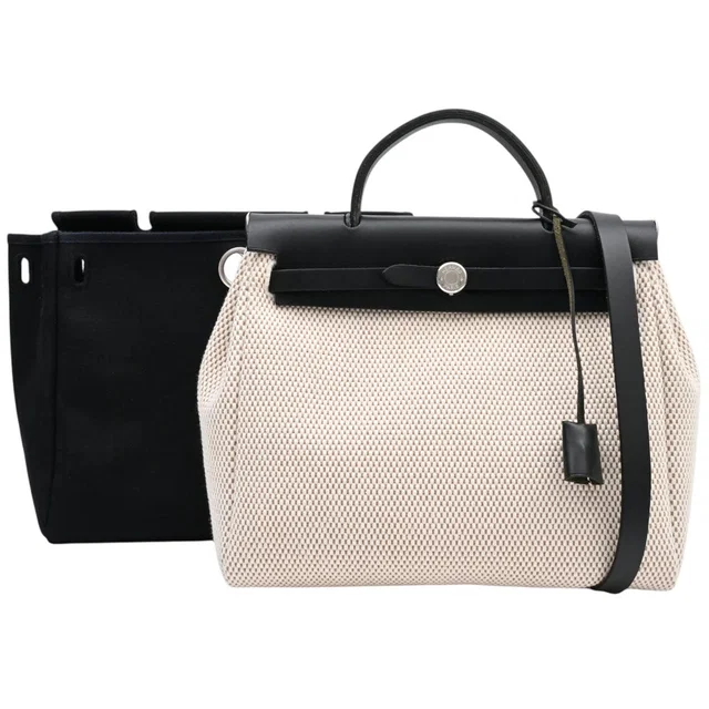 Hermès 2009 Herbag PM Natural/Black in Black Leather from VINTAGE QOO TOKYO