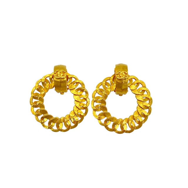 Chanel Vintage Cocomark Earrings Swing Round Gold Accessory 96P in Gold from Luxury Promise