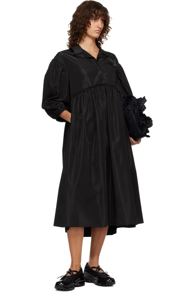 Simone Rocha Black Embellished Signature Smock Shirt Midi Dress, photo 4 of 4 from SSENSE