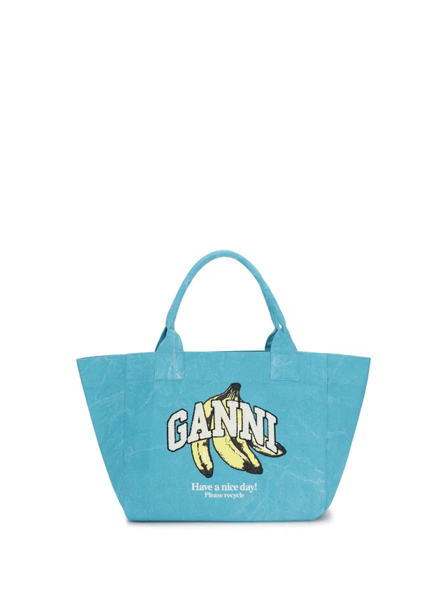GANNI Banana Print Tote Bag — Blue Recycled Cotton in Blue from HEWI