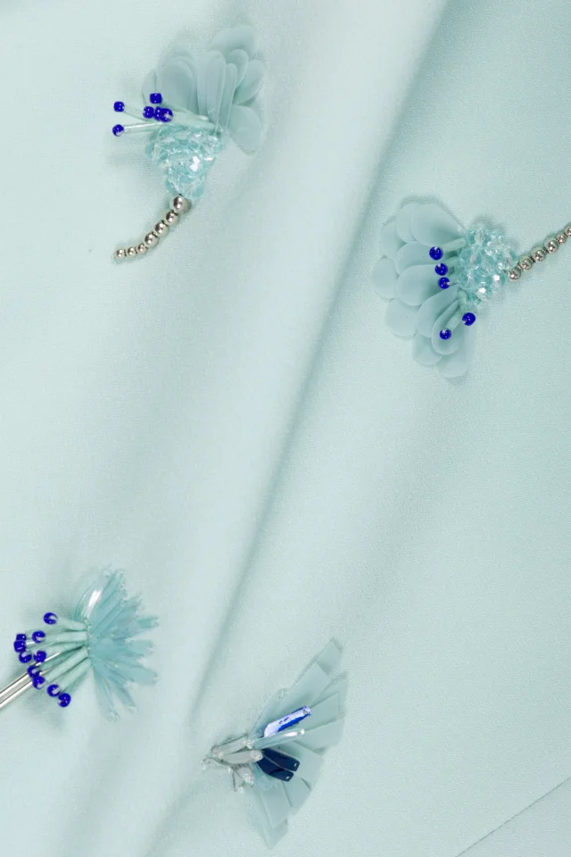 SIMKHAI Ella Embellished Crepe Mini Dress in Sky, photo 6 of 6 from SIMKHAI