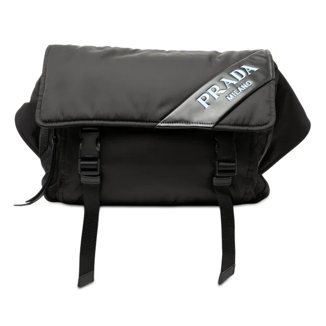 Black Prada Soft Calf Trimmed Tessuto Double Buckle Belt Bag in Black Nylon from Designer Revival