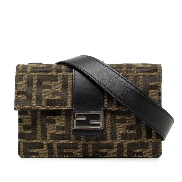 Brown Fendi Zucca Canvas Convertible Baguette Pouch Crossbody Bag in Brown Canvas from Designer Revival
