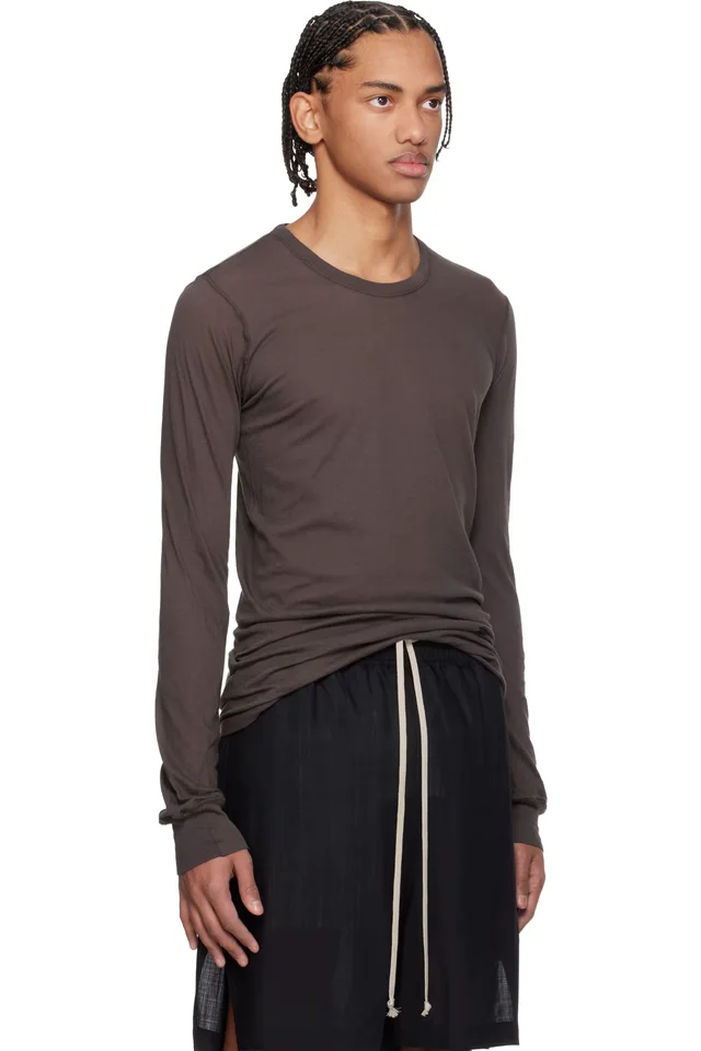 Rick Owens Brown Temple Basic LS T-shirt, photo 2 of 3 from SSENSE