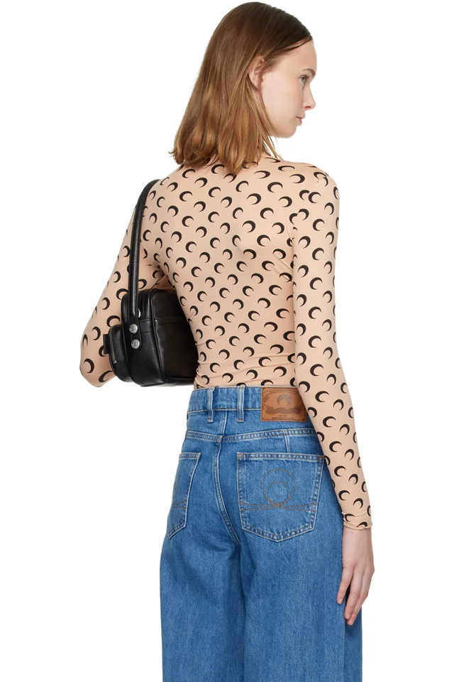 Marine Serre Tan Recycled Moon Jersey Second Skin Crewneck T-shirt, photo 3 of 5 from SSENSE