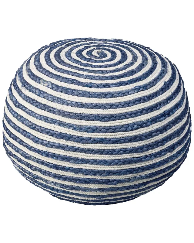 LR Home Cecelia Blue/White Striped Braided Ottoman Pouf, image 1 of 1 from Rue La La