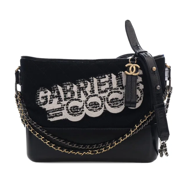 Black Chanel Medium Wool Coco Embroidered Gabrielle Hobo Crossbody Bag in Black Wool from Designer Revival
