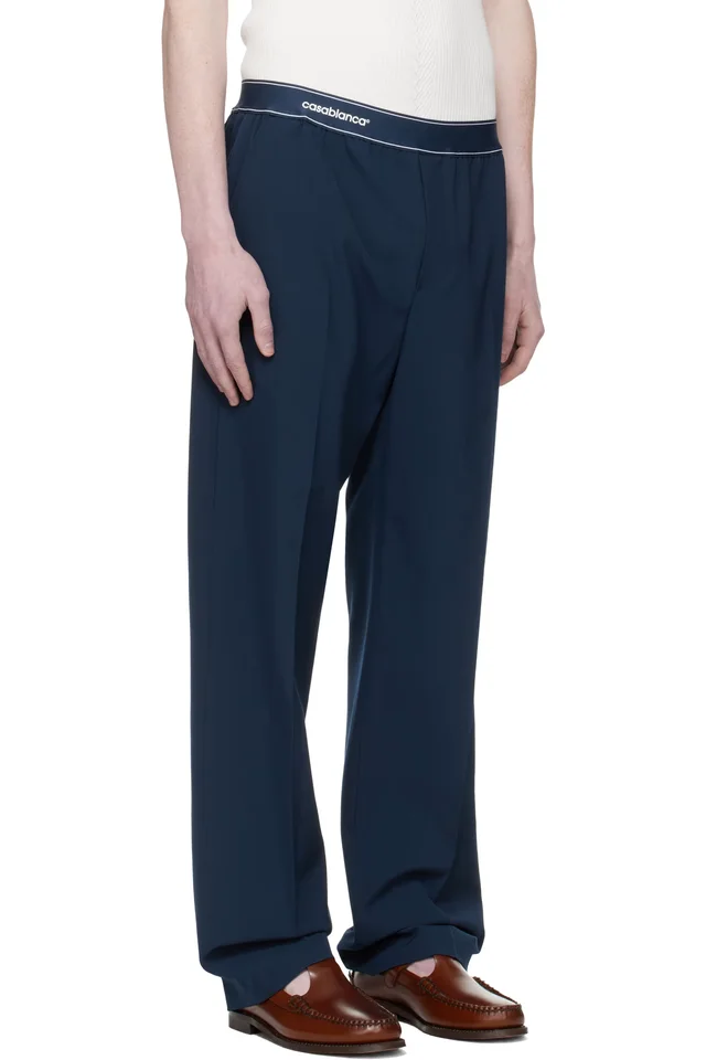 Casablanca Navy Wool Sports Trousers, photo 2 of 3 from SSENSE