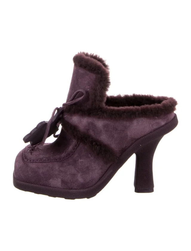 Burberry Suede Fur Trim Mules in purple Suede from The RealReal