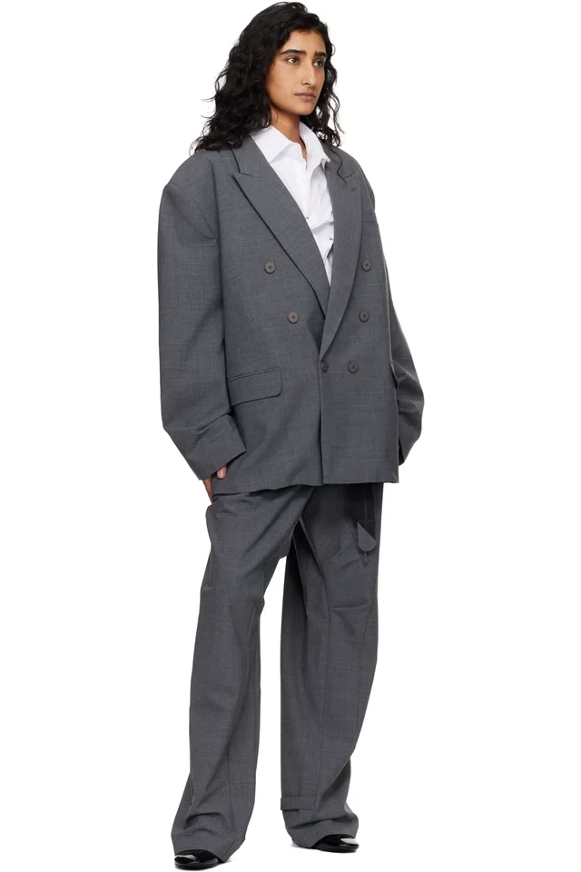 Ottolinger Gray Strapped Baggy Suit Trousers, photo 4 of 4 from SSENSE