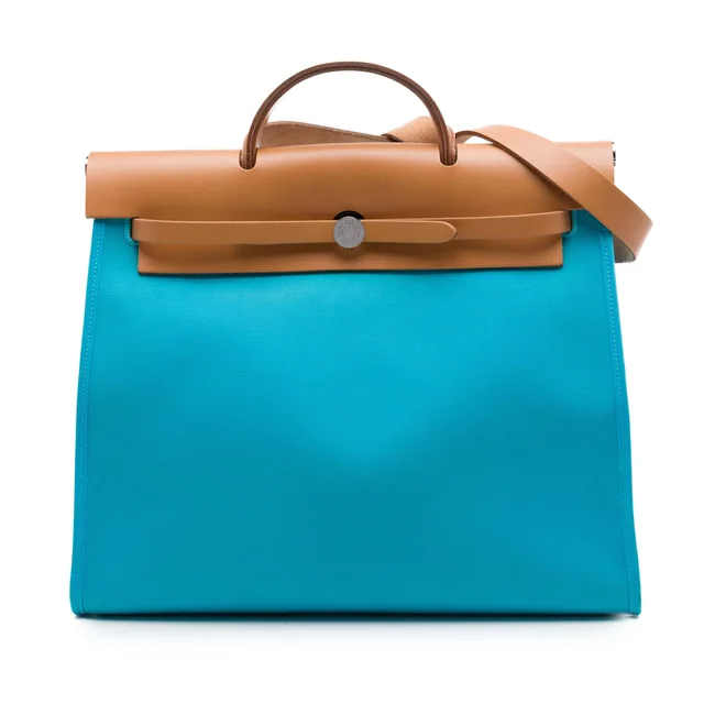 Blue Hermès Toile Verso Herbag Zip 39 Satchel in Blue Canvas from Designer Revival