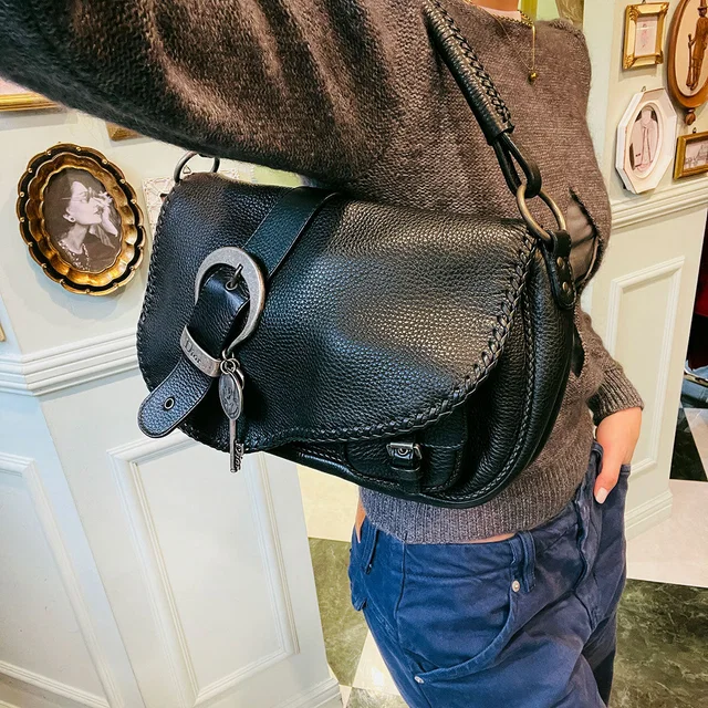 Dior Gaucho Saddlebag Black in Black Leather from VINTAGE QOO TOKYO
