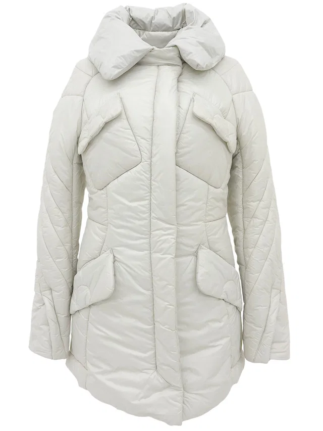 Celine Back Macadam Stitch Padded Jacket #38 Light Gray in Grey Nylon from VINTAGE QOO TOKYO