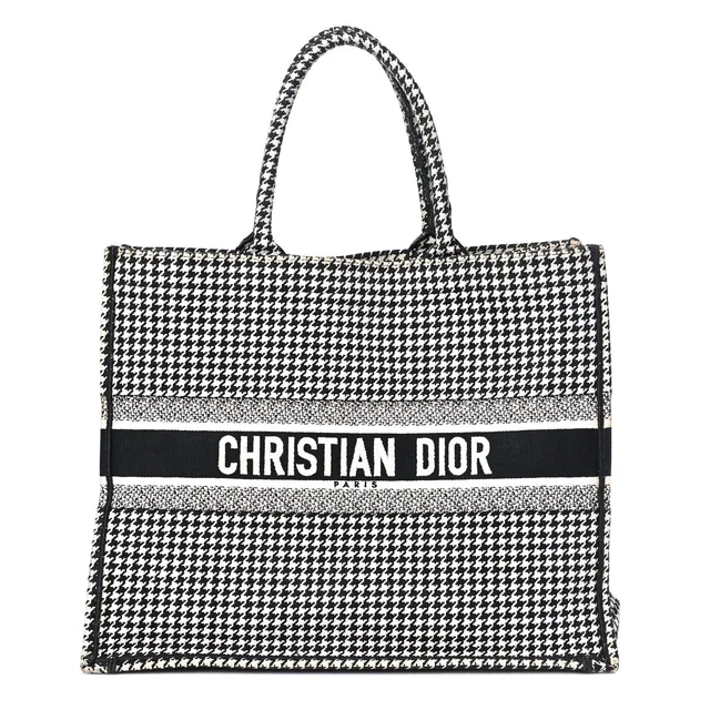Dior Book Tote Houndstooth Embroidered Canvas Bag - Black & White in Black Canvas from H&T