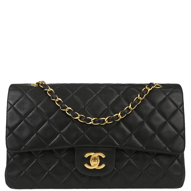 Chanel 1996-1997 Black Lambskin Medium Classic Double Flap Shoulder Bag in Black Lambskin from AMORE Vintage Tokyo