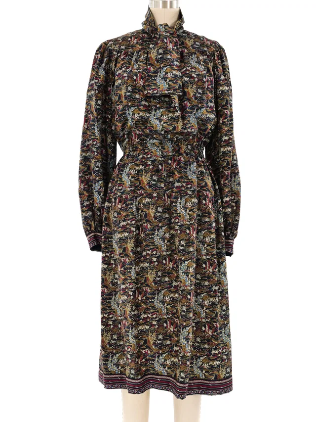 Givenchy Garden Motif Printed Silk Dress in Multicolor Silk from Arcade Vintage