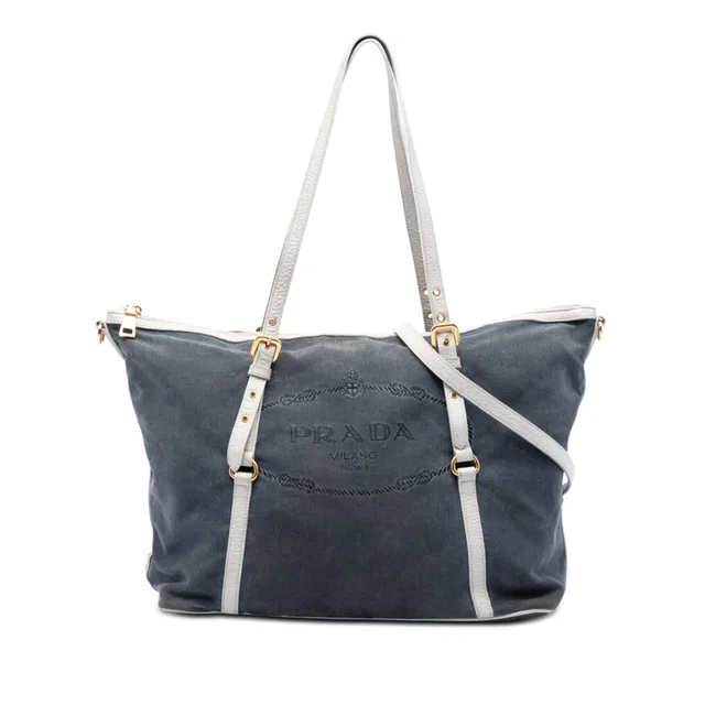 Blue Prada Canvas Canapa Logo Satchel in Blue Canvas from Designer Revival
