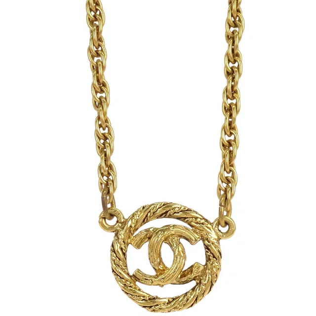 Chanel Medallion Chain Pendant Necklace Gold in Gold from AMORE Vintage Tokyo