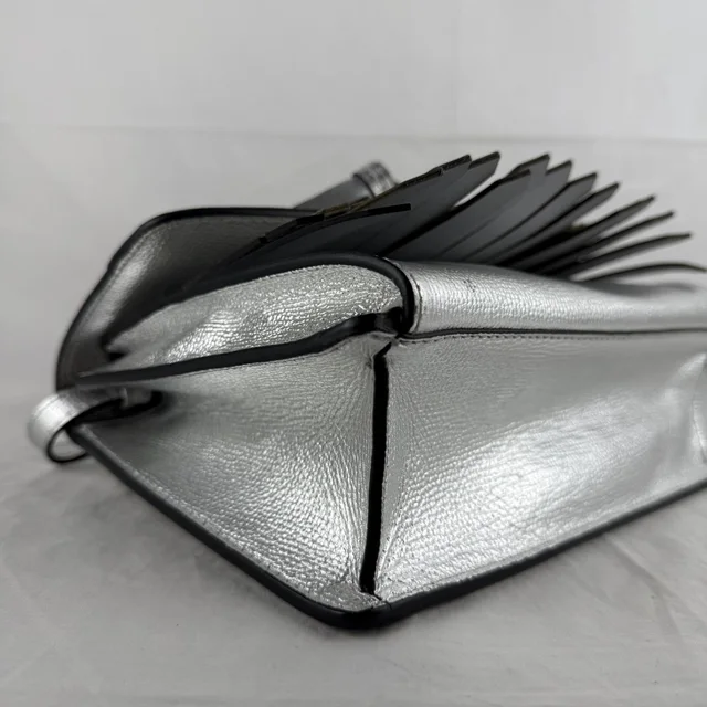 Burberry Silver Leather Fringed Macken Crossbody Bag in Silver GHW, Leather, Metal, Perforated leather from Reowned, photo 8 of 10