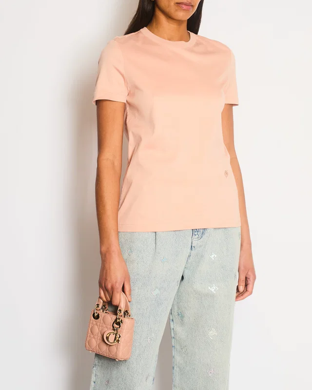 Loro Piana Blush Pink Short Sleeve Logo T-Shirt Size IT 42 (UK 10) in Pink from Sellier