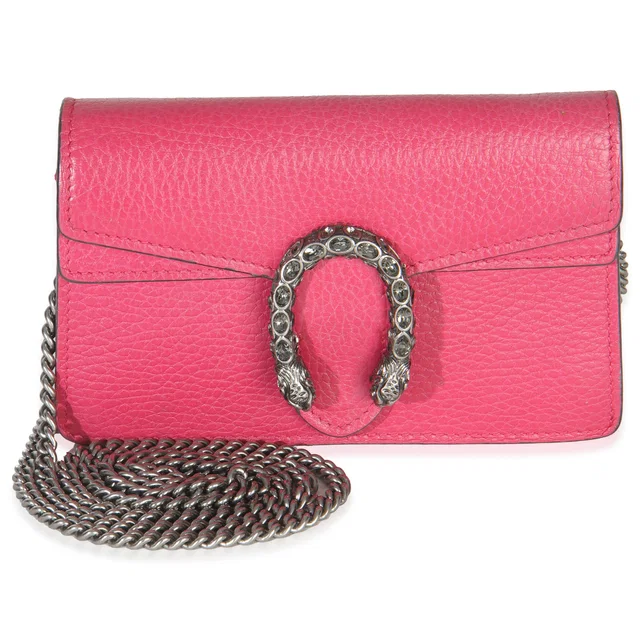 Gucci Pink Dollar Calfskin Crystal Super Mini Dionysus Flap Leather Handbag in Pink Calfskin from HEWI