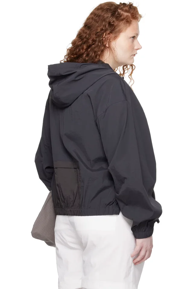 AMOMENTO Black Nylon Raglan Hooded Jacket, photo 3 of 4 from SSENSE