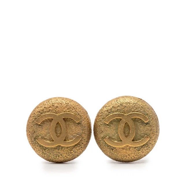 Gold Chanel Gold Plated CC Round Clip On Earrings in Gold from Designer Revival