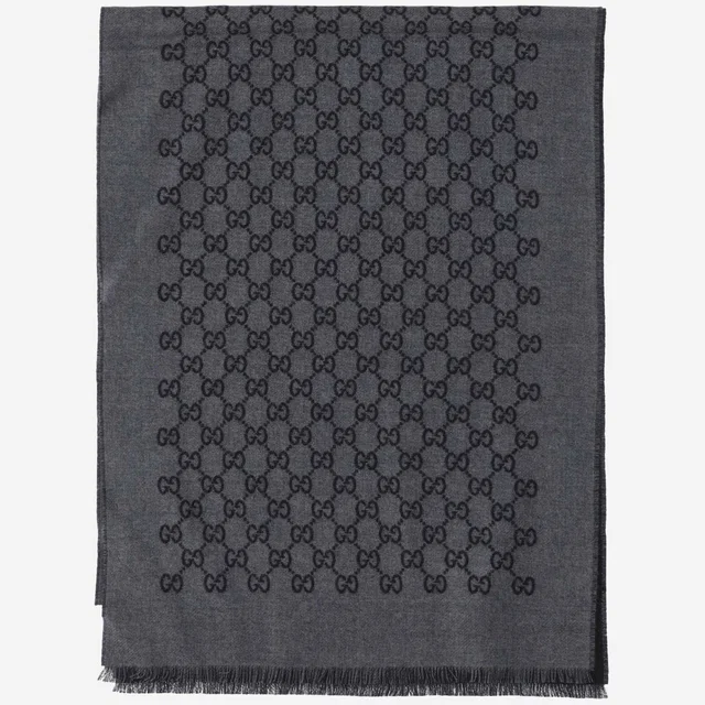 Gucci Gg-Pattern Wool Scarf — Gray Scarfs in Grey Wool from HEWI