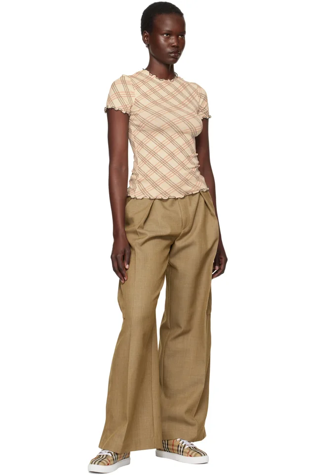 Burberry Beige Check & Leather Sneakers, photo 5 of 5 from SSENSE