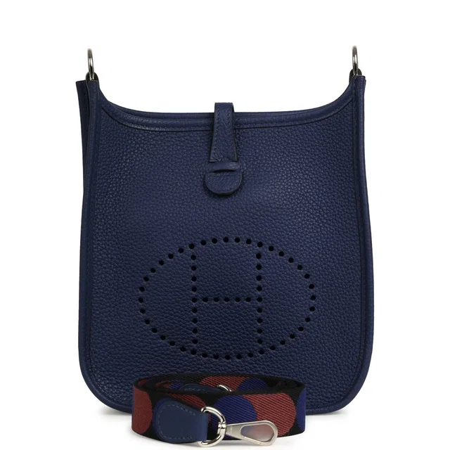 Hermès Evelyne TPM Bleu Saphir Clemence Palladium Hardware in Blue Clemence leather from Madison Avenue Couture