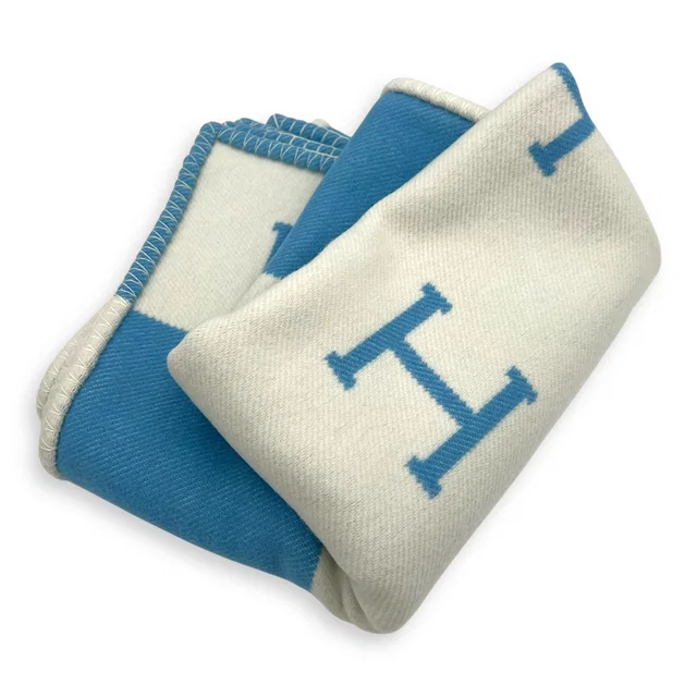 Hermès Kids Avalon Blue Blanket in Wool in Blue Wool from Luxury Promise
