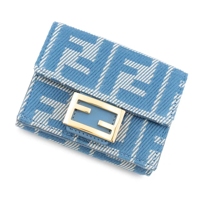 Fendi ZUCCA Baguette Tri-fold Wallet Blue8M0395AUNJF1SKL Canvas in Canvas from GALLERY RARE