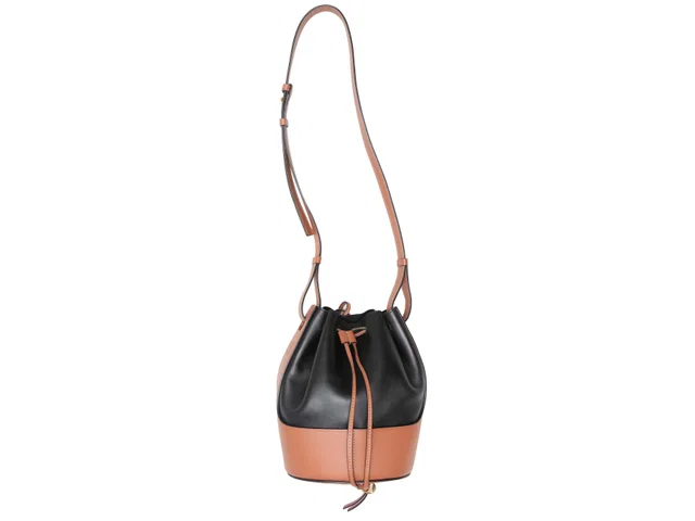 Black & Brown Loewe Balloon Crossbody Bucket Bag in Black Leather from Designer Revival