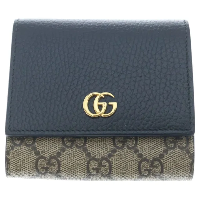 Gucci GG Compact Wallet Bifold Leather Black Beige in Black Leather from The Reluxe