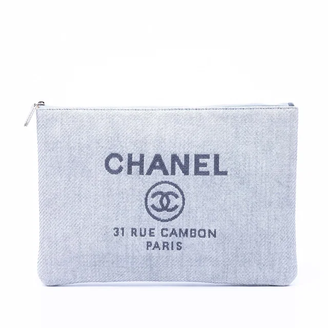 Blue Chanel Large Canvas Deauville O Case Clutch in Blue Canvas from Designer Revival