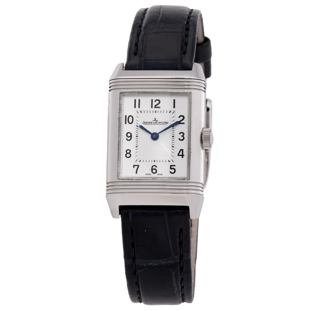 Jaeger-LeCoultre Reverso Silver Dial Black Ostrich Leather Strap Unisex Watch Q2508412 in blue|white|silver|gray|black Ostrich from Jomashop.com