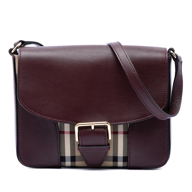 Red Burberry Small Haymarket Check Nylon and Leather Dickens Crossbody in Red Nylon from Designer Revival