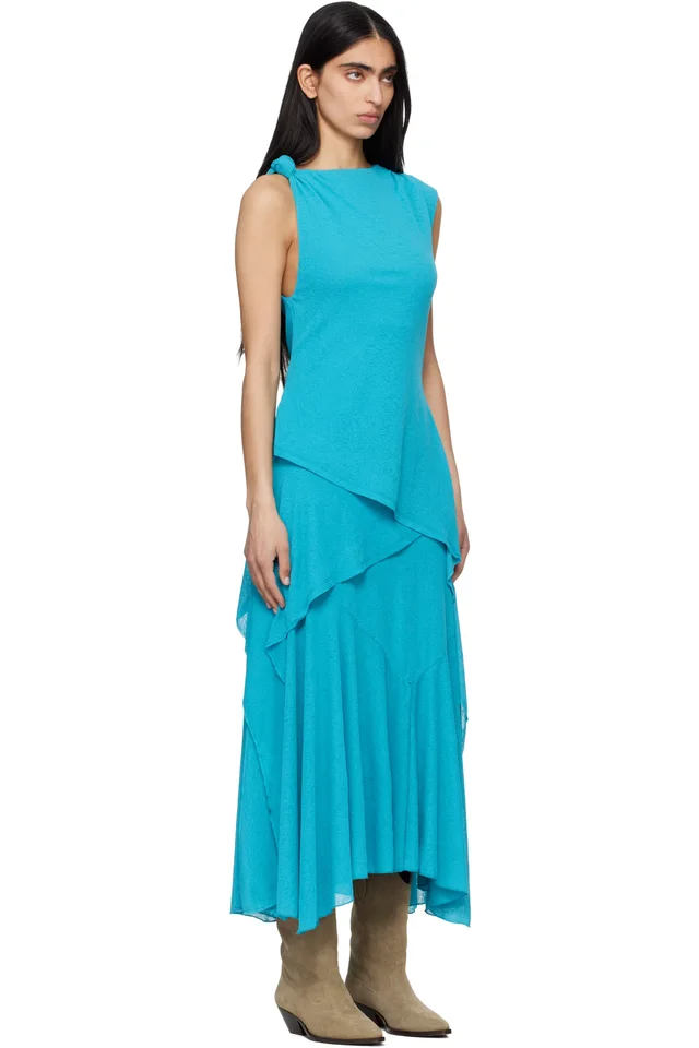 GANNI Blue Marl Mesh Maxi Dress, photo 2 of 4 from SSENSE