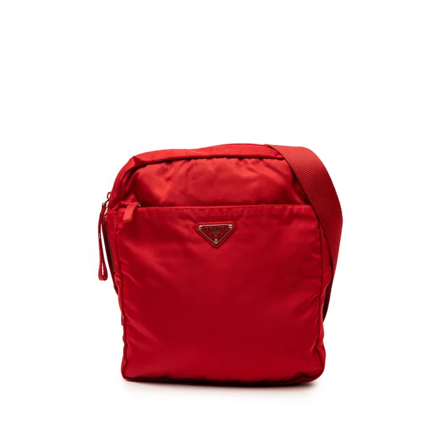 Red Prada Tessuto Zip Top Crossbody in Red Nylon from Designer Revival