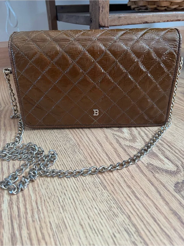 Bally Quilted Brown Leather Crossbody With Silver Chain in brown|gray|red|silver Leather from Poshmark