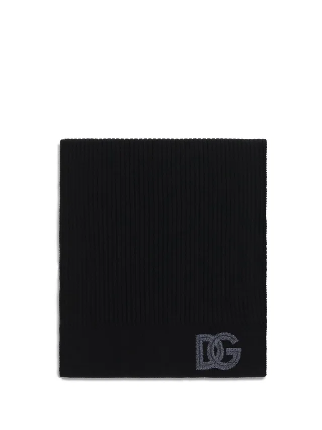 Dolce & Gabbana Ribbed Virgin Wool Scarf — Black Fleece Ovis Aries Scarfs in Black Wool from HEWI