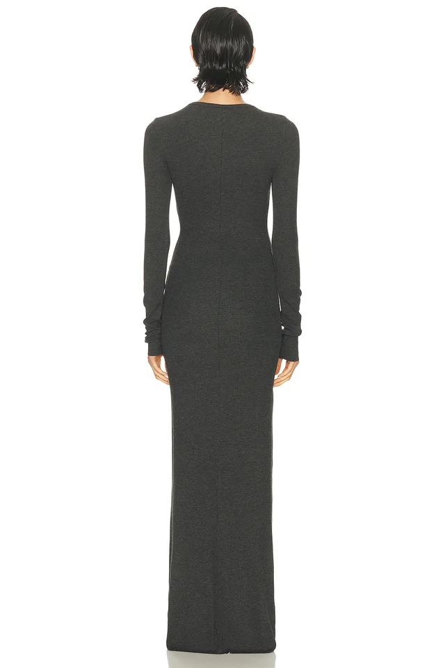 Eterne Long Sleeve Crewneck Butter Rib Maxi Dress in Grey, photo 2 of 2 from FWRD
