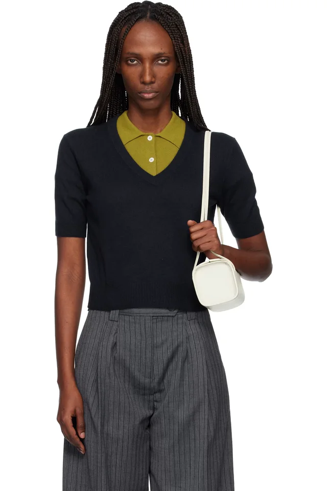 arch4 Navy Alistair V-Neck Sweater, image 1 of 1 from SSENSE