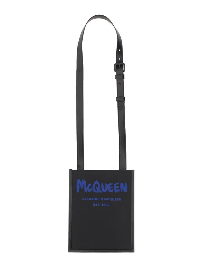 Alexander McQueen Graffiti Logo Shoulder Bag — Black Polyester in Black from HEWI