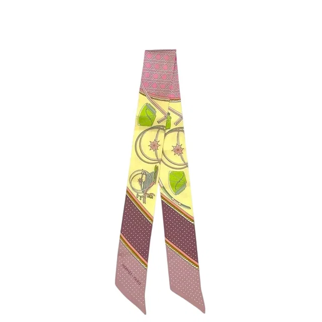 Hermès Ribbon Scarf Twilly Yellow Pink Foldable Top Carriage Already Cleaned in Pink Silk from The Reluxe