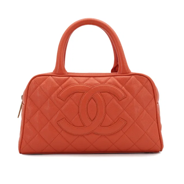 Chanel Vintage Matelasse Mini Boston Bag Orange Caviar Skin Gold Hardware in Orange Caviar leather from Luxury Promise