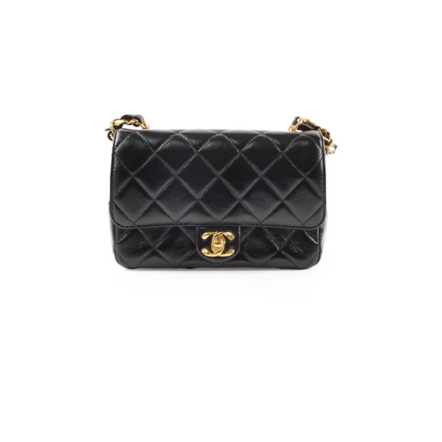 Chanel Seasonal Mini Shoulder Bag Shiny Black Leather in Black Leather from The Purse Affair