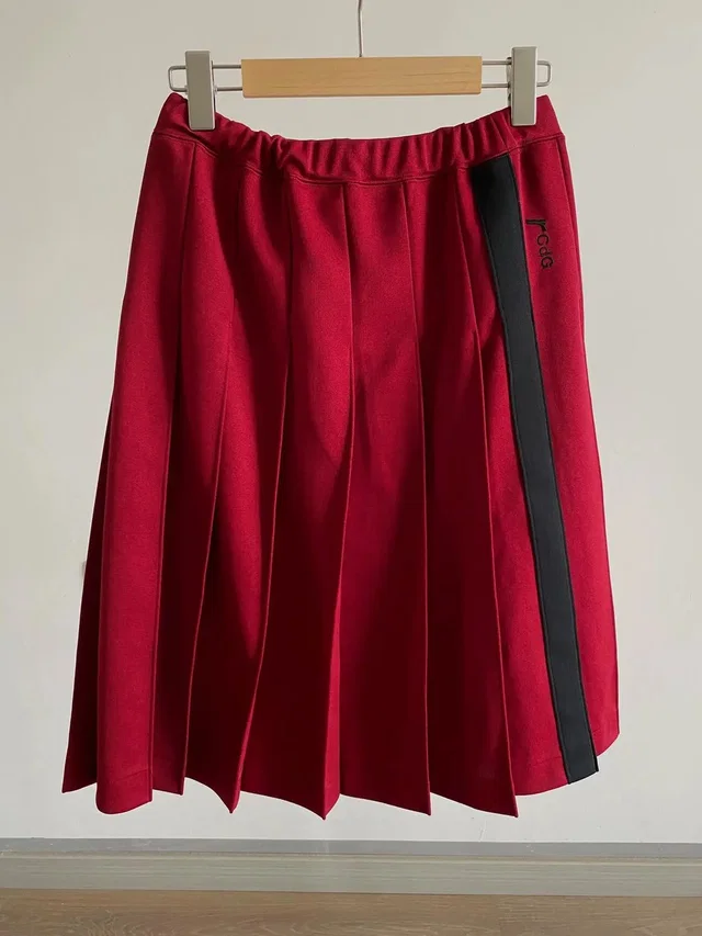 Comme des Garçons Robe Line Vintage Logo Embroidered Pleated Skirt M, Women's (Size 27) in red from Grailed