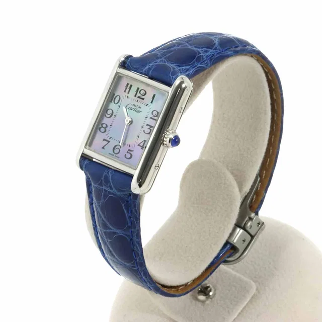 Cartier Must Tank MM W1015655 Women's Watch, Blue Shell, SV925, Quartz, Must Tank MM in Blue Crocodile from Luxury Promise