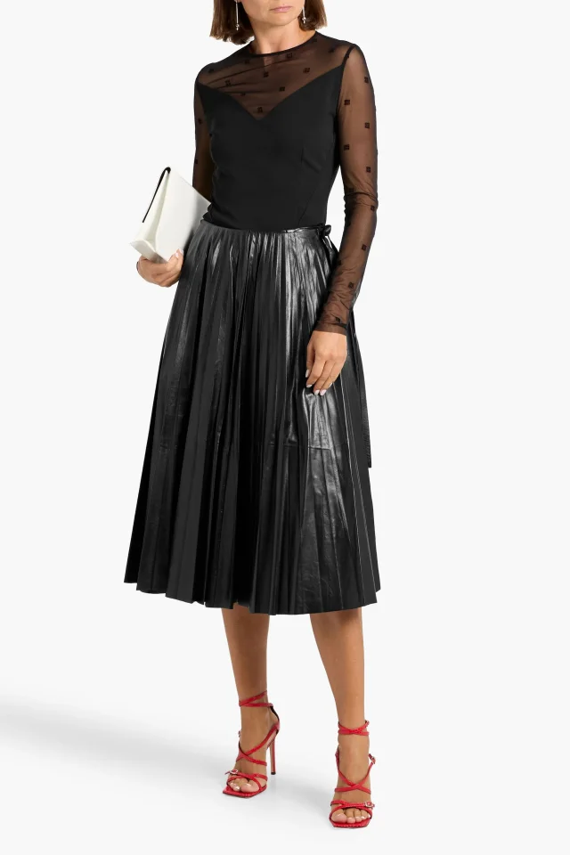 Valentino Garavani Pleated Leather Midi Wrap Skirt, photo 2 of 4 from THE OUTNET